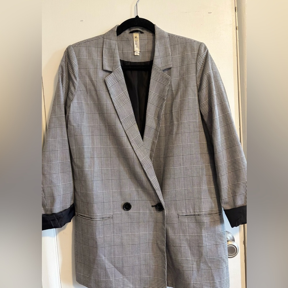 Mural Black and White Checkered Blazer